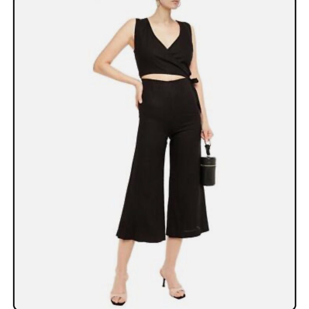 Enza Costa French Linen Black Wrap Tie Jumpsuit Size 3/ medium NEW